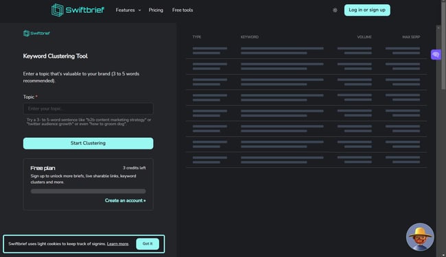 swiftbrief keyword clustering tool