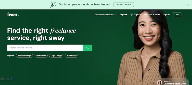 fiverr home page b2b branding example